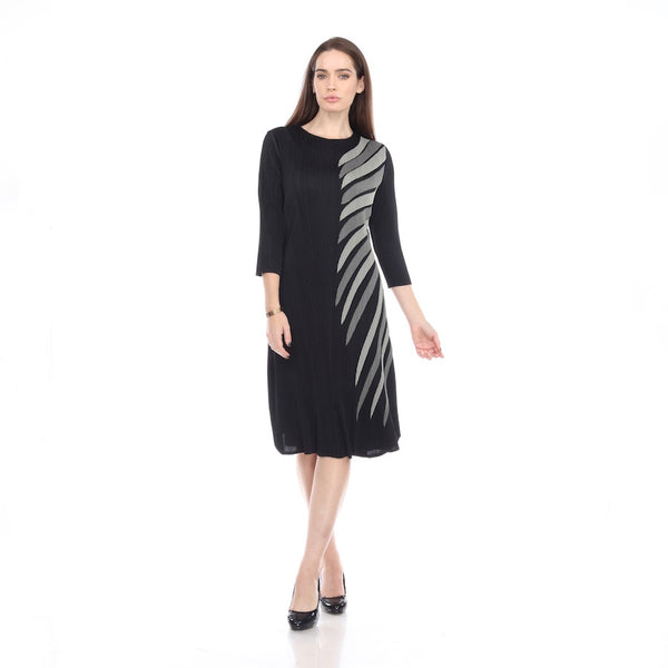 3/4 Sleeve Patched Pleated Dress - DR1024